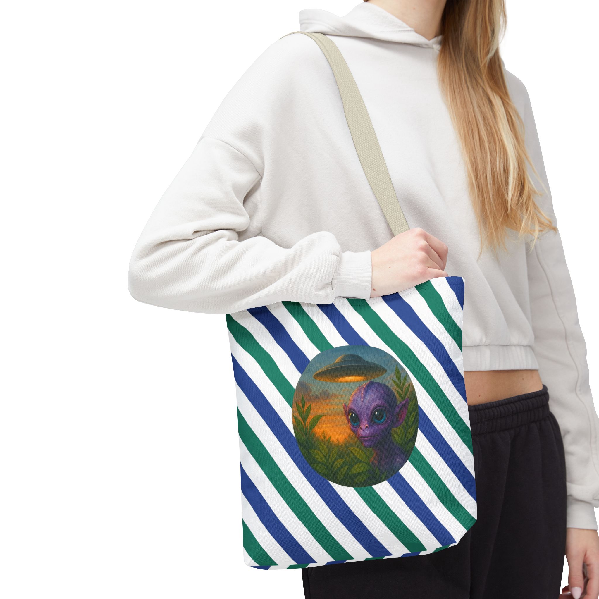 Alien shopping tote bag alien extraterrestrial whale fantasy funny retro cosmic vintage tote - Image 20