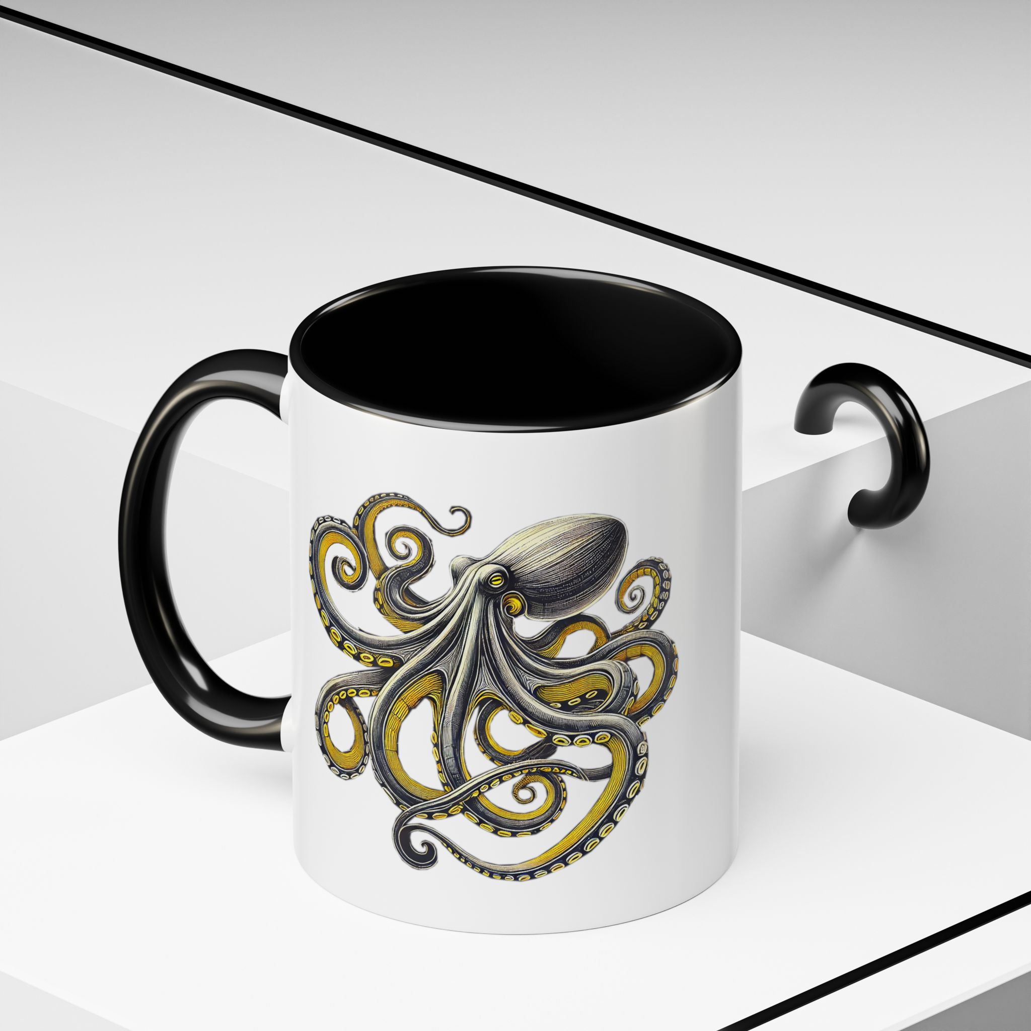 Coffee mug octopus calligraphy gift for her tea cup japan lover unique mug office accessory boho design – Image 4