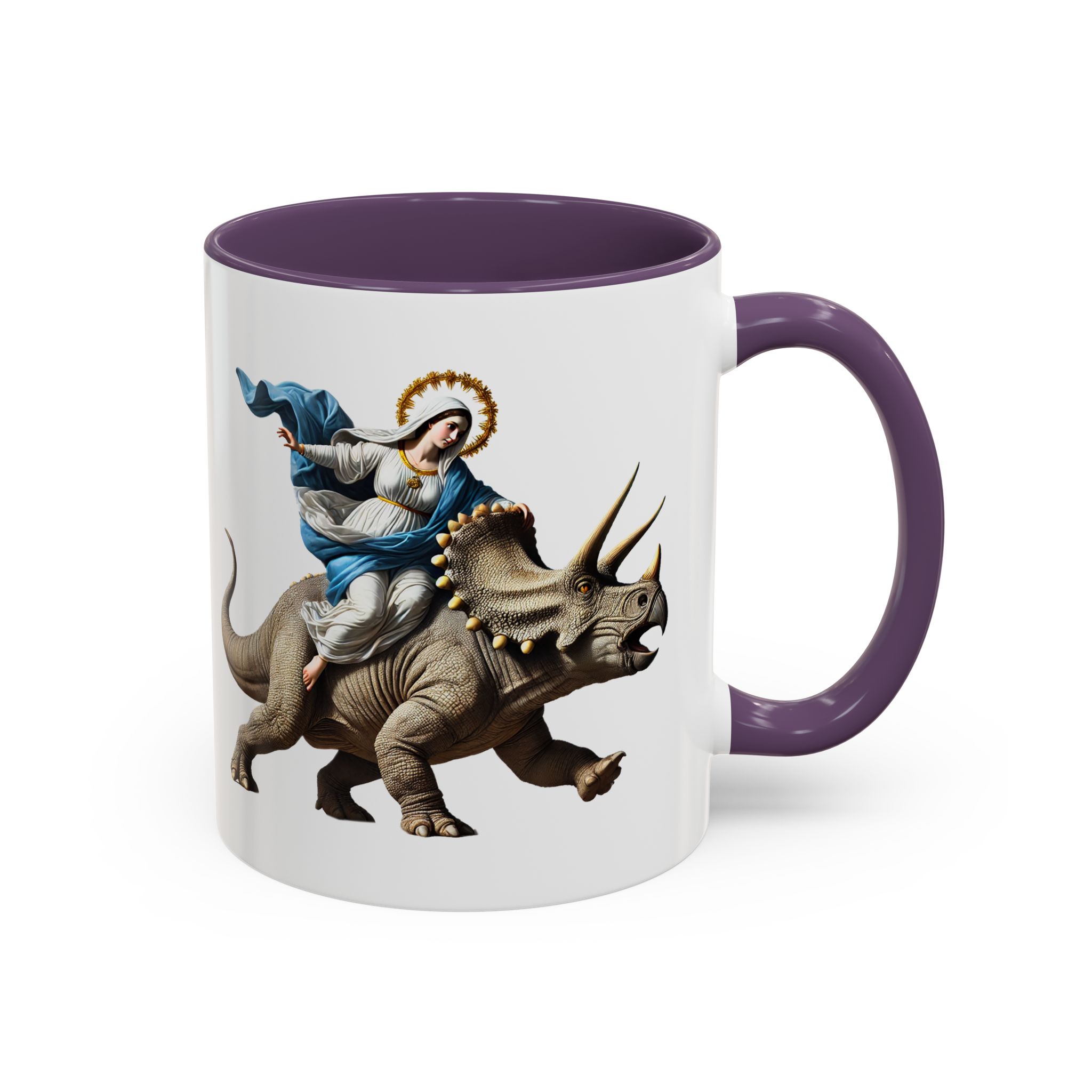 Sarcastic Coffee mug jurassic Virgin mary riding triceratops funny office mug boho gift tea cup cute accessory – Image 45