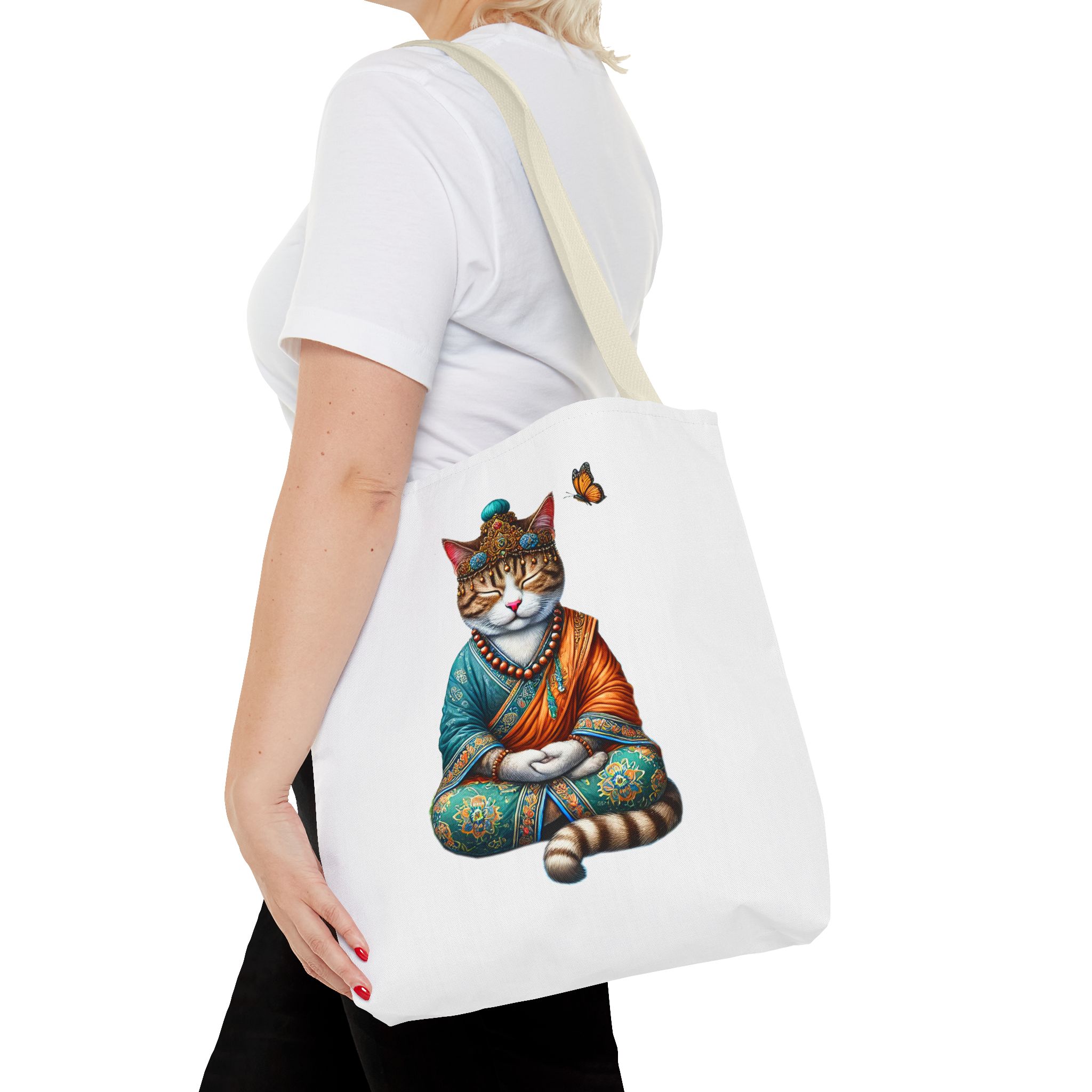 Canvas Tote bag Cat meditation handbag yoga bag vintage buddha mindfulness purse - Image 22