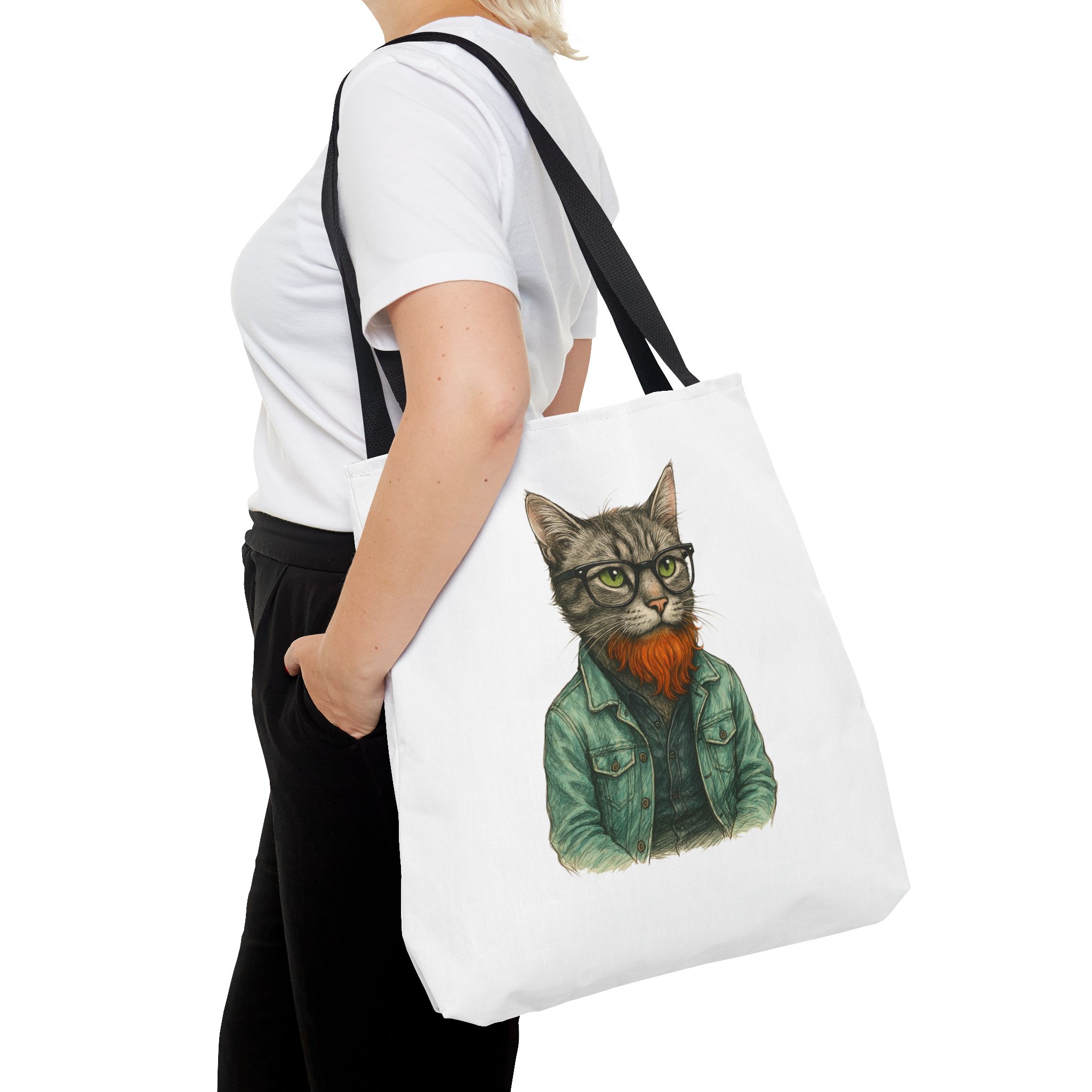Hipster Cat tote bag – Kitty Tote bag – Boho Cat purse hipster print - Image 6