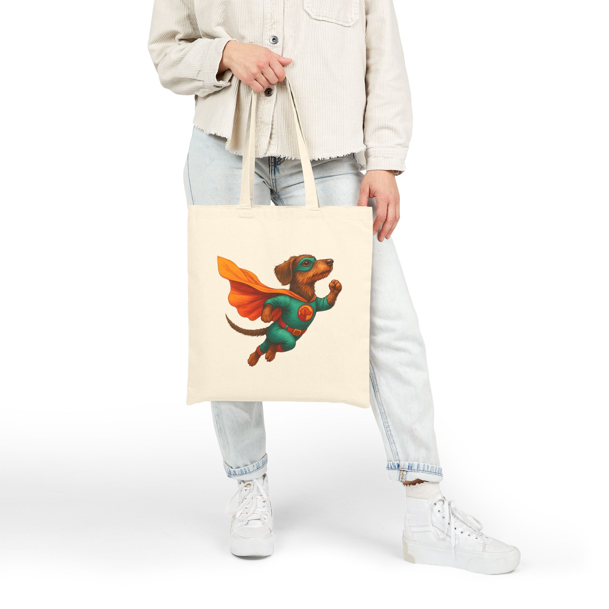 Funny canva tote bag Superhero cute tote bag dachshund super hero shoulder bag fantasy gift dog purse - Image 4