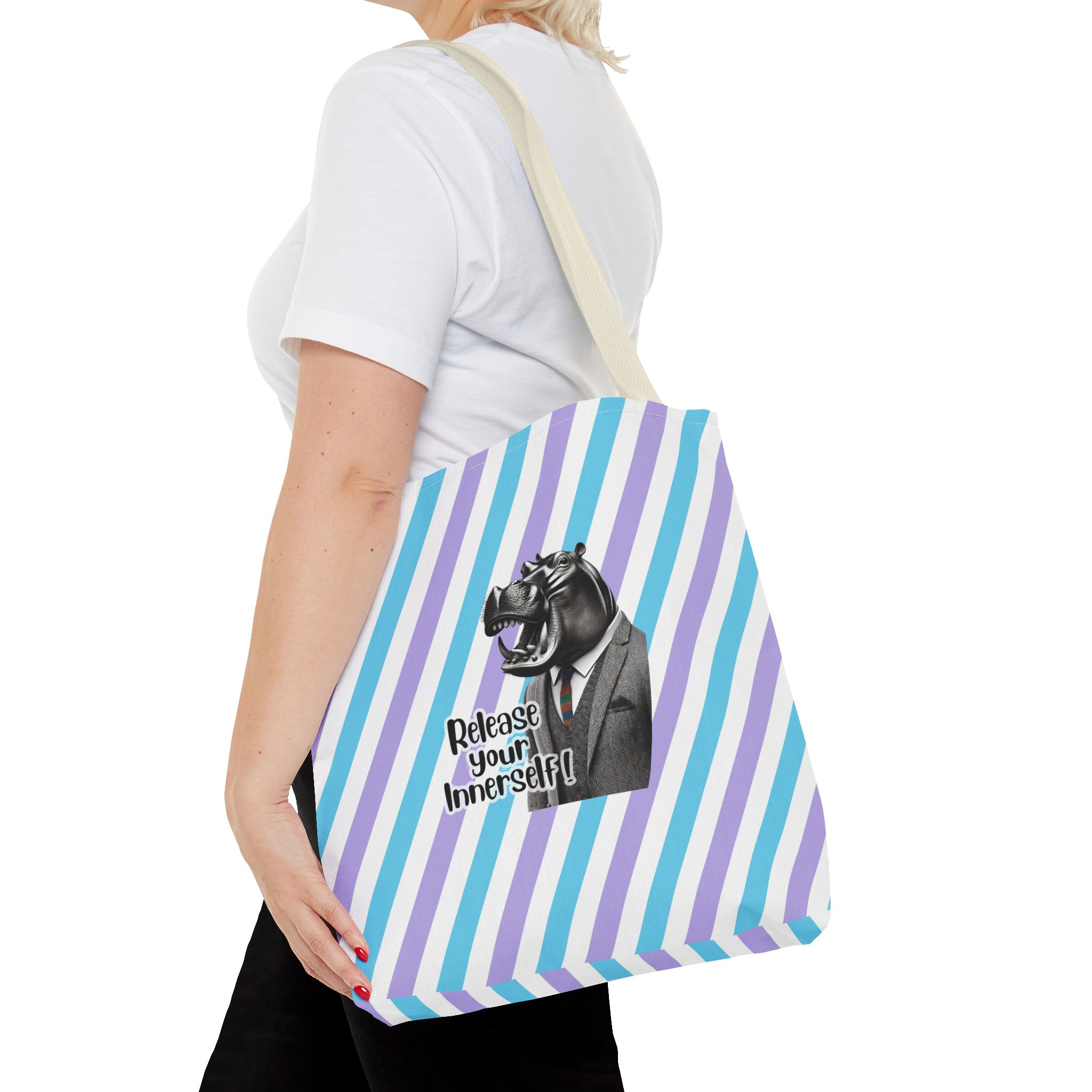 Canvas tote bag motivational vintage bag hippopotamus design funny tote bag for self confidence cute tote bag - Image 22