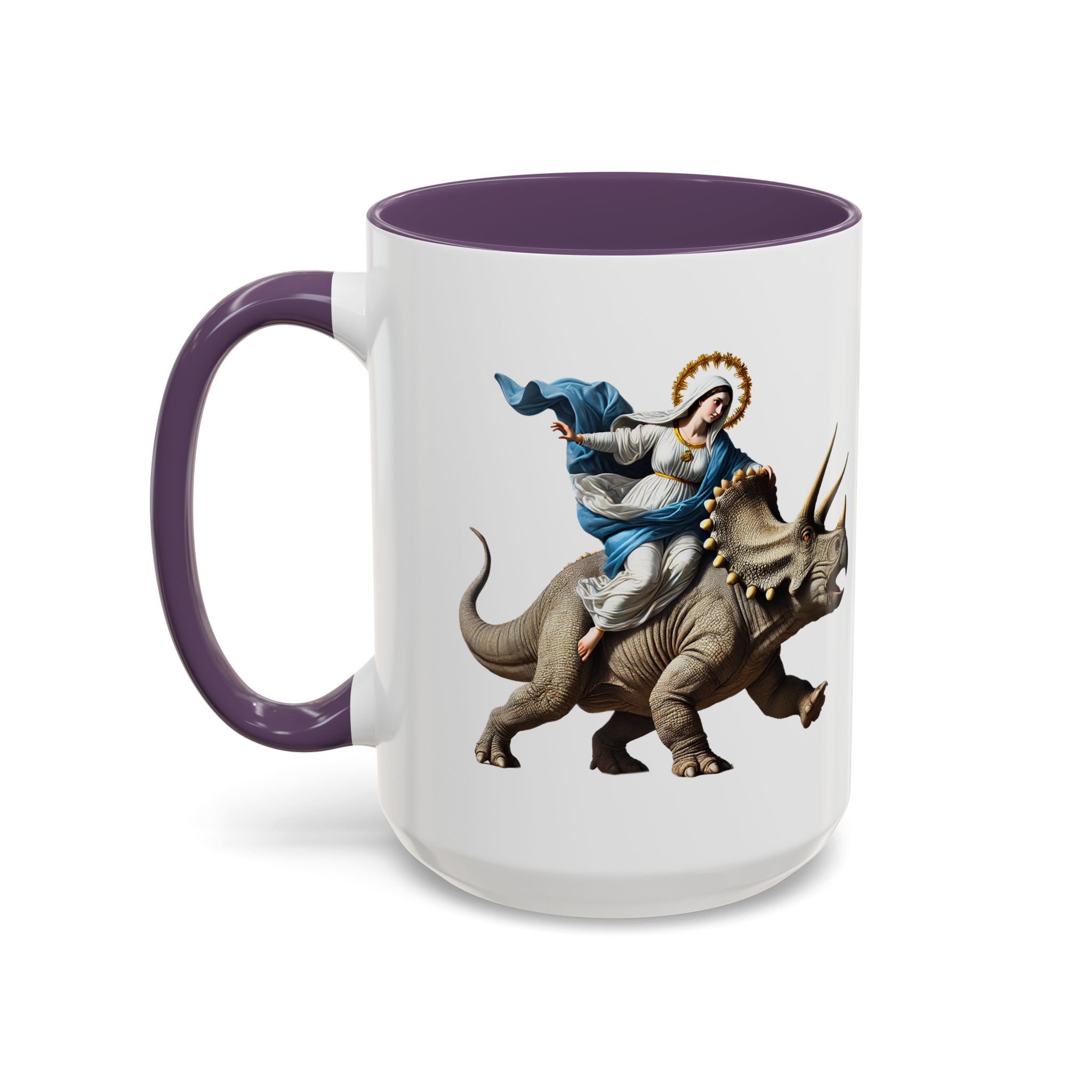 Sarcastic Coffee mug jurassic Virgin mary riding triceratops funny office mug boho gift tea cup cute accessory – Image 58