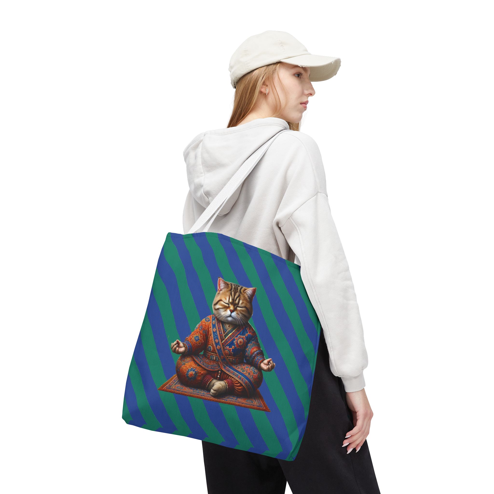 Canvas Tote bag Cat meditation handbag yoga bag vintage buddha mindfulness purse – Image 18