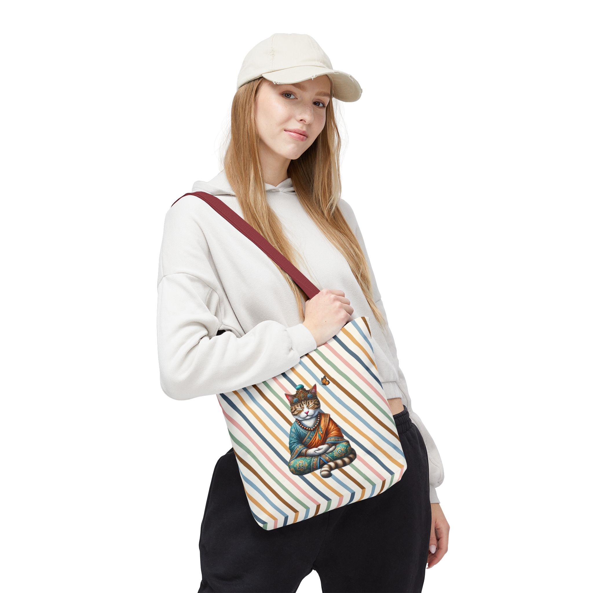 Canvas Tote bag Cat meditation handbag yoga bag vintage buddha mindfulness purse – Image 8