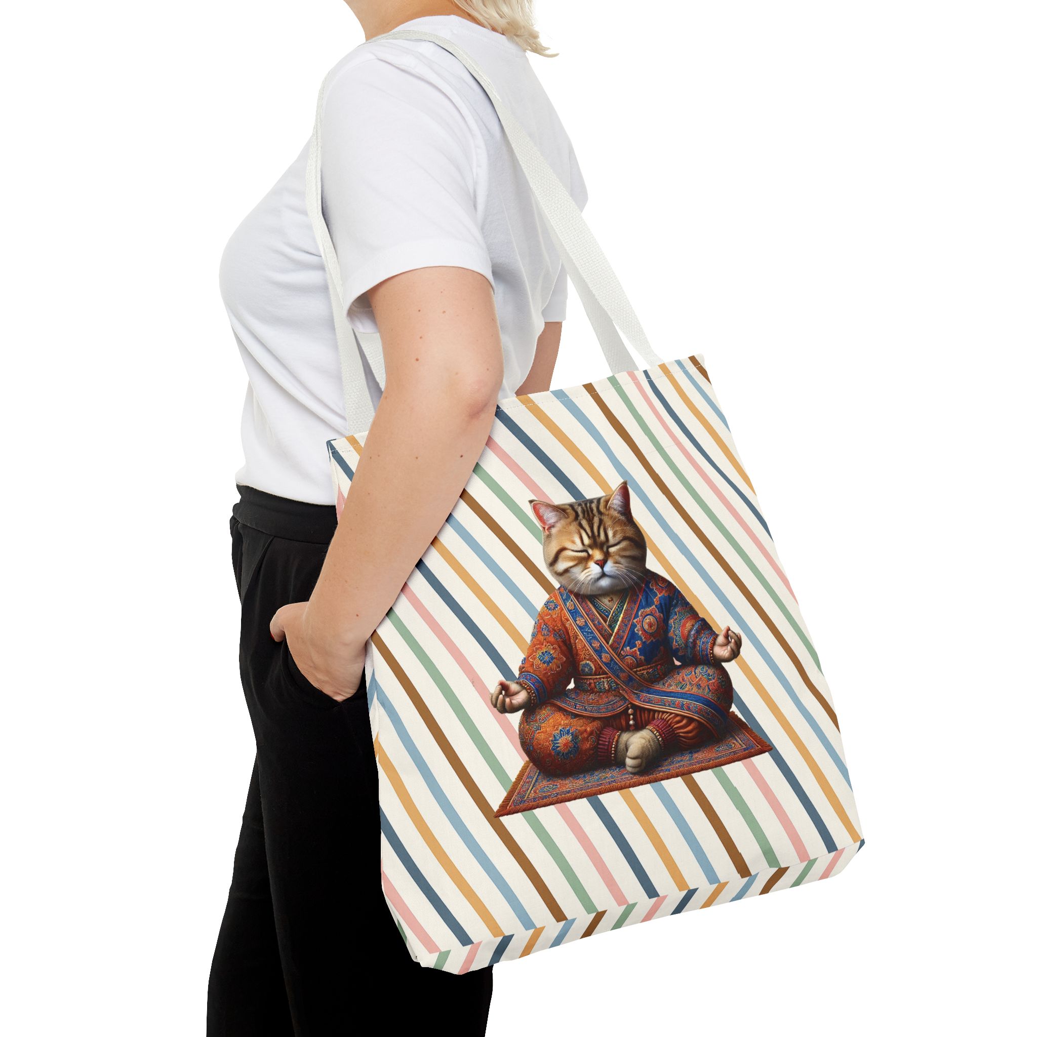 Canvas Tote bag Cat meditation handbag yoga bag vintage buddha mindfulness purse - Image 18