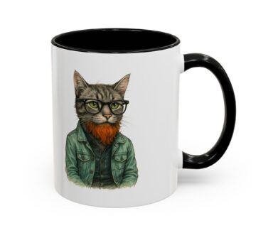 Cat Mug with Glasses and Beard Illustration