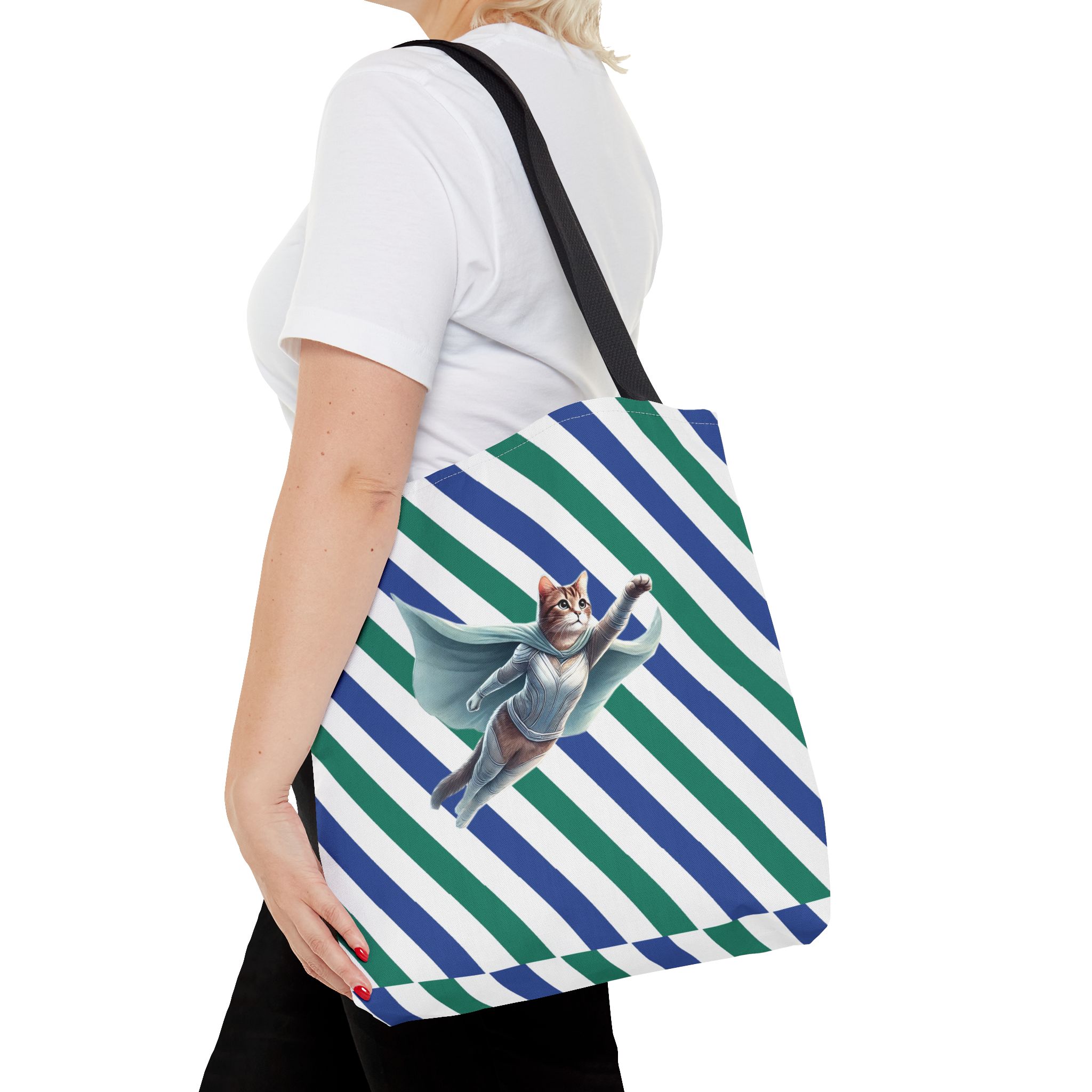 Superhero tote bag cat canvas tote bag funny shoulder bag fantasy design kitten lover cool cat purse – Image 4