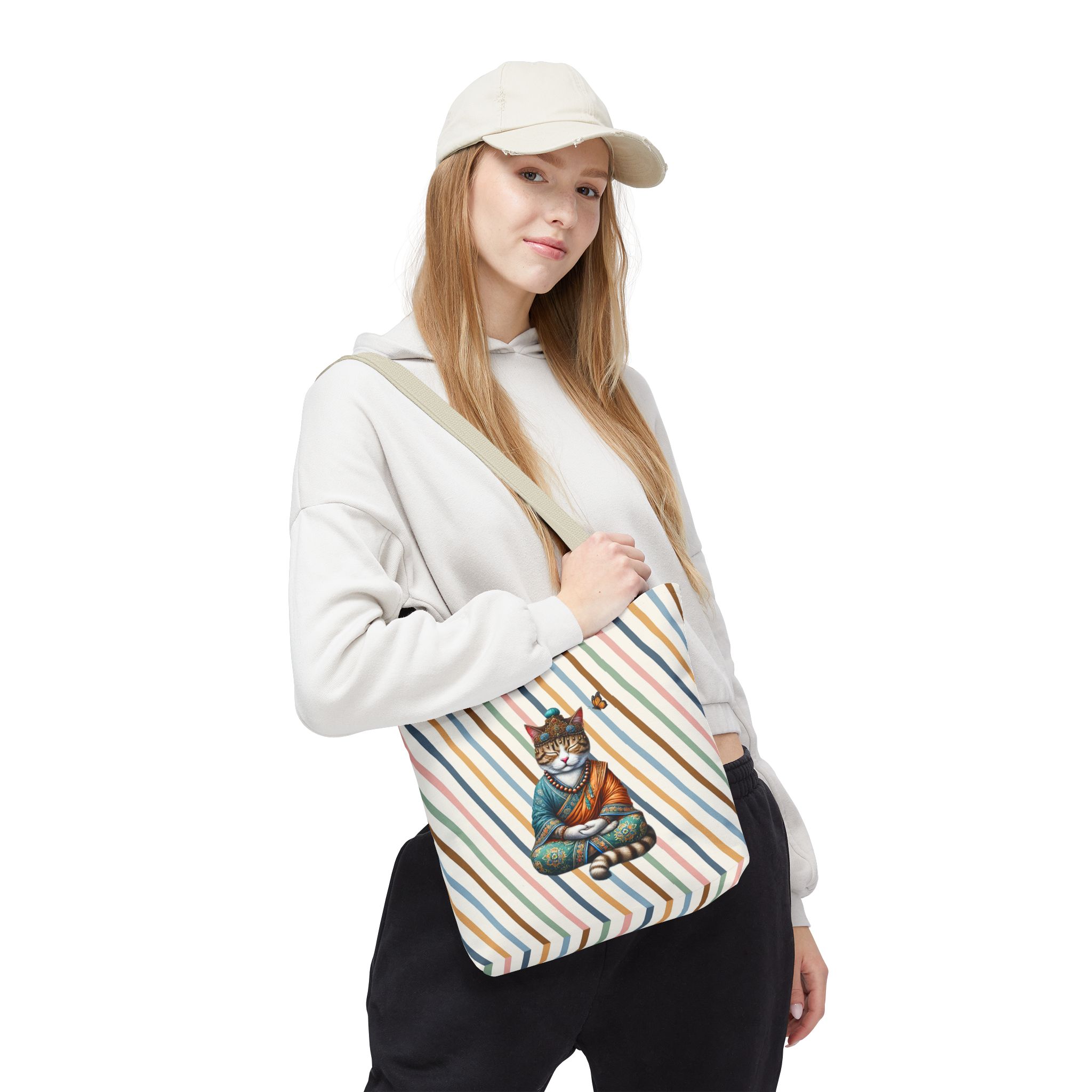 Canvas Tote bag Cat meditation handbag yoga bag vintage buddha mindfulness purse – Image 20