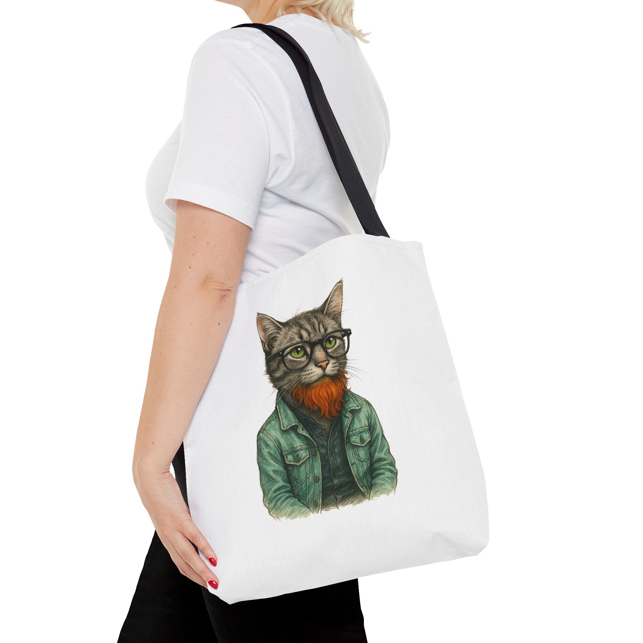 Hipster Cat tote bag – Kitty Tote bag – Boho Cat purse hipster print - Image 4