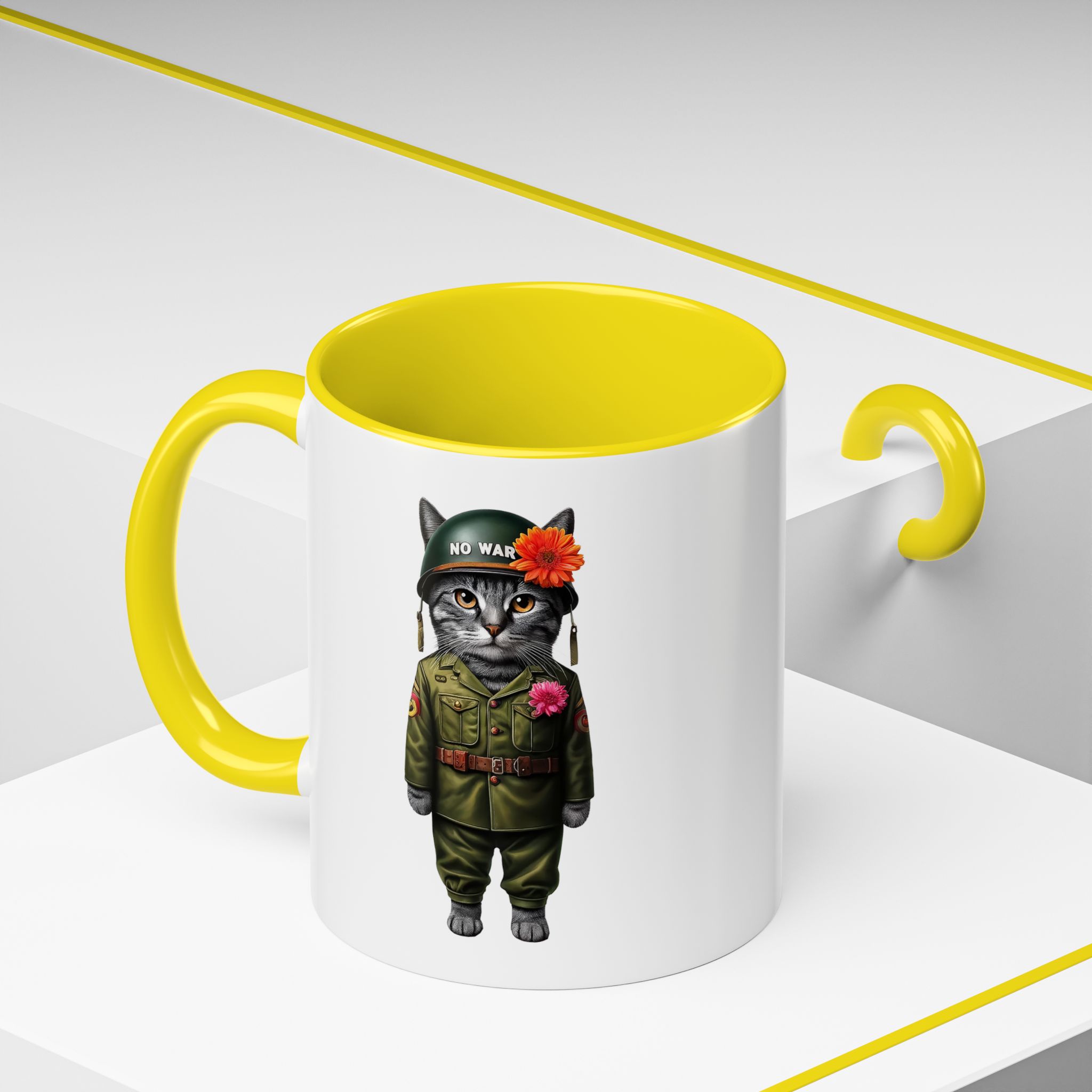 Coffee Mug Peace & Love funny cup tea cat lover office mug unique boho accessory pet gift for her kitten design - Image 52