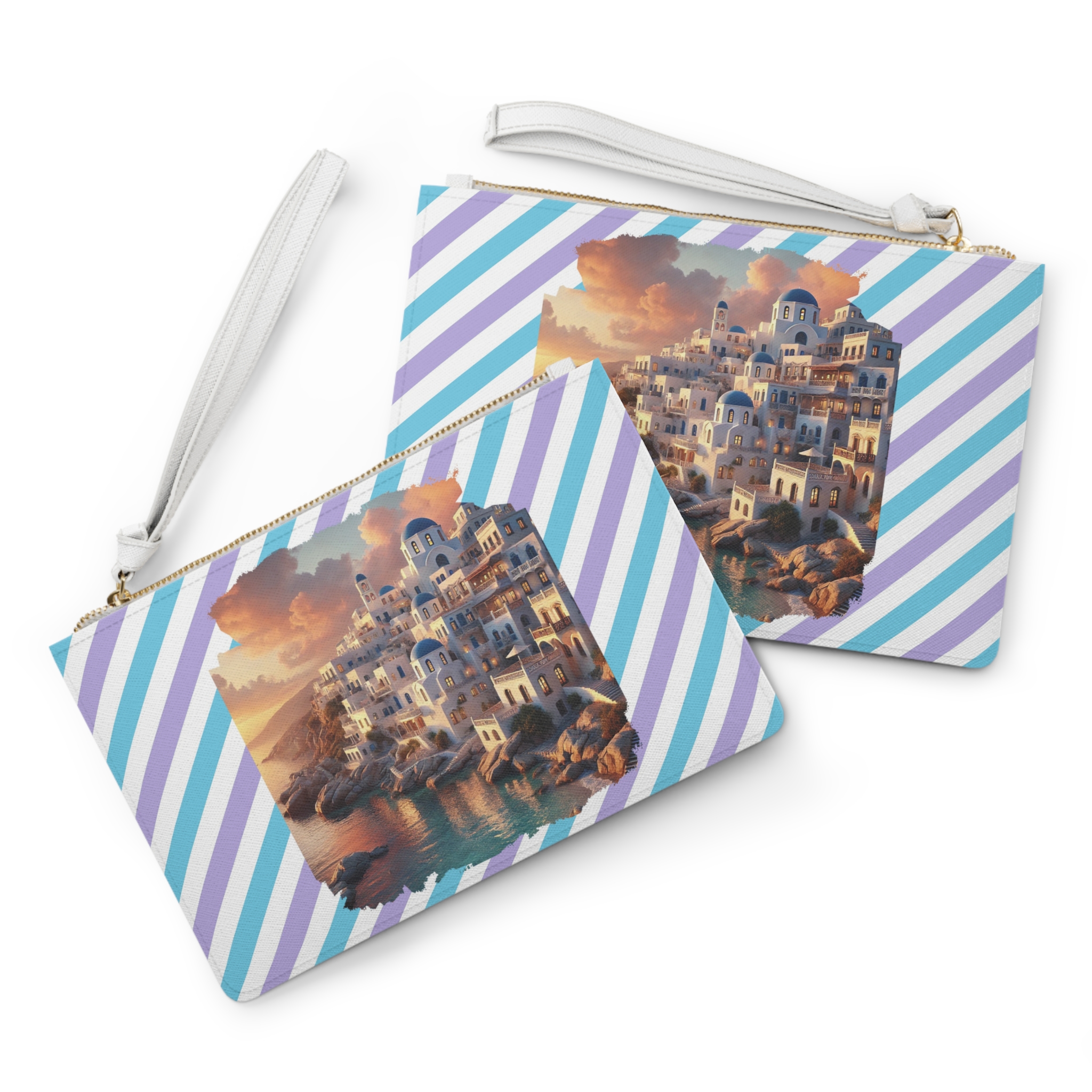 Landscape evening bag Santorini caldera clutch bag nature print greece clothing gift vintage Handbag cool purse unique – Image 2