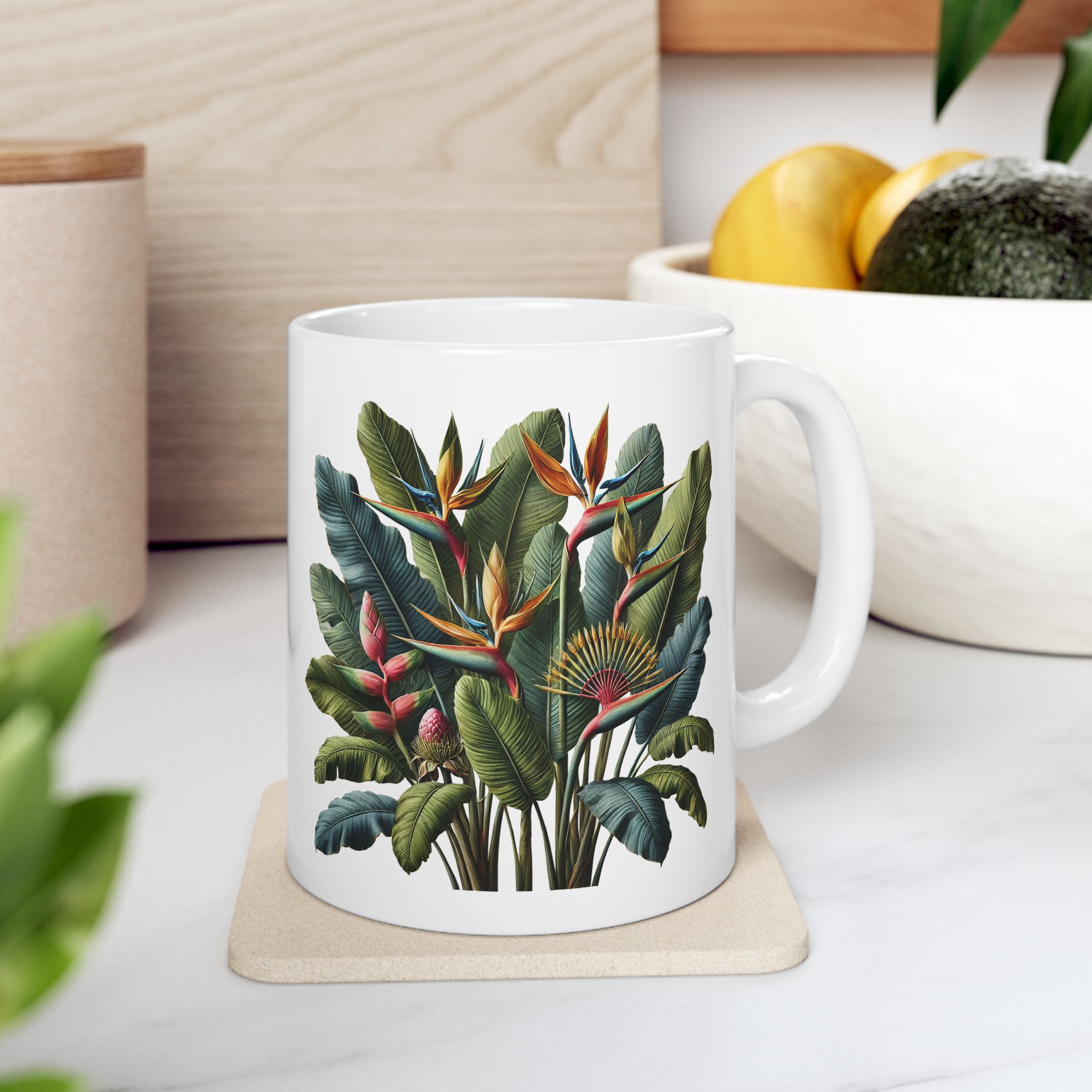 Botanical mug coffee lover gift for her cute tea cup boho accessory office mug nature tropical plant design stylish print - Image 3