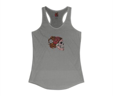 Gray Tank Top with Skull and Rose Design