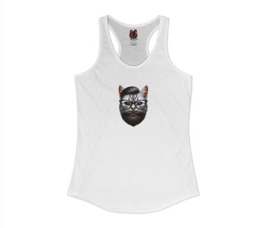 White Tank Top with Cat Illustration